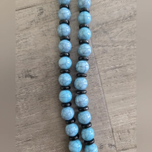 Ox Cow Skull Dangle Feathers Necklace Silver Blue/Black Beads Western Cowgirl - Picture 6 of 7